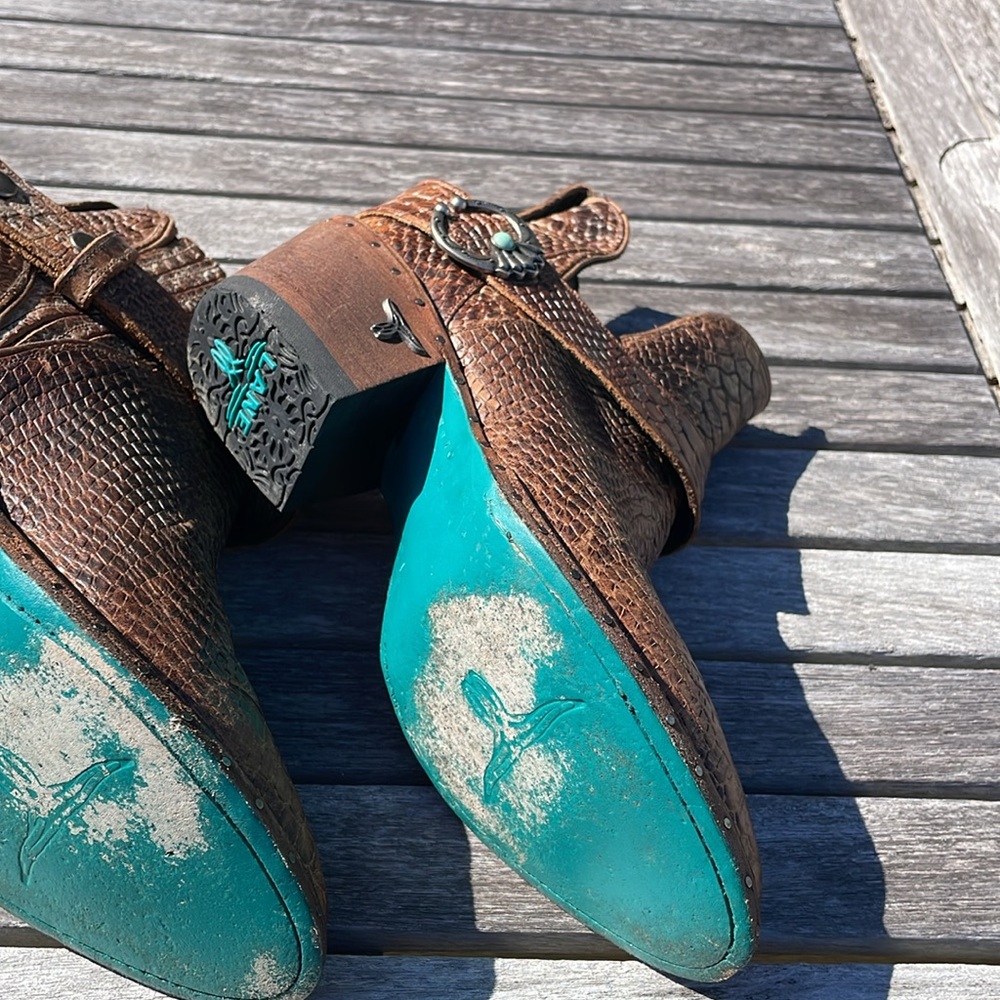 Lane Mattie Sz 7.5 Brown Croc Leather Western Ankle Booties - Picture 13 of 15